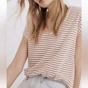 NWT Madewell striped top, size xxs. Oversized fit. Rust/ cream stripes.